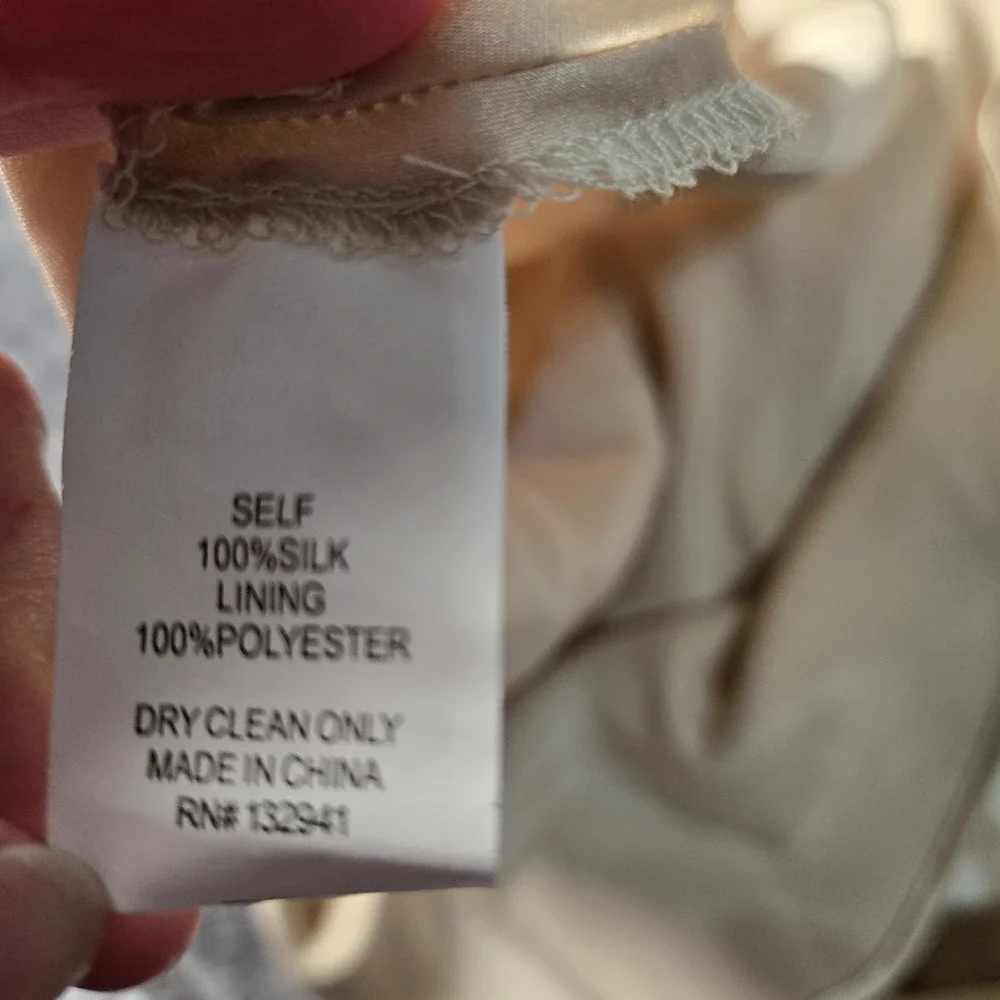 Amanda Uprichard Duval Dress Size Large  Light Bone 100% Silk Small Pull See Pic